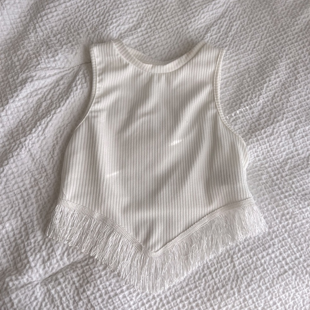 Shein white fringe crop top